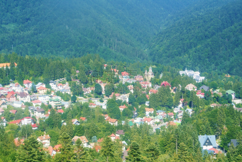 夏天,城镇,锡纳亚,修道院,乡村,全景,卡帕锡安山脉,森林,晴朗,杉树