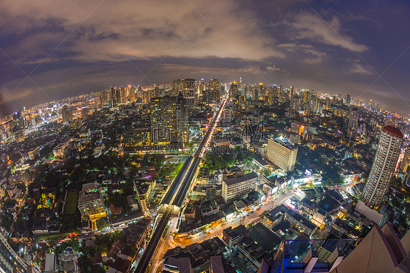 泰国,都市风景,曼谷,办公室,水平画幅,夜晚,无人,交通,运输