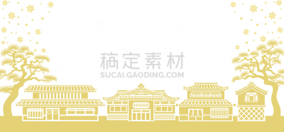 古典式,日本,城镇,城镇景观,背景分离,简单,雪,松树,背景,2015年