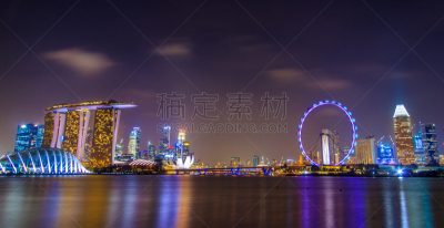 夜晚,城市,新加坡,水,天空,半球体,曙暮光,旅行者,滨水,都市风景