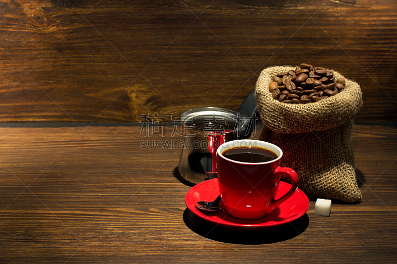 木制,咖啡杯,烤咖啡豆,折叠的,水平画幅,无人,茶碟,饮料,咖啡,粗麻布