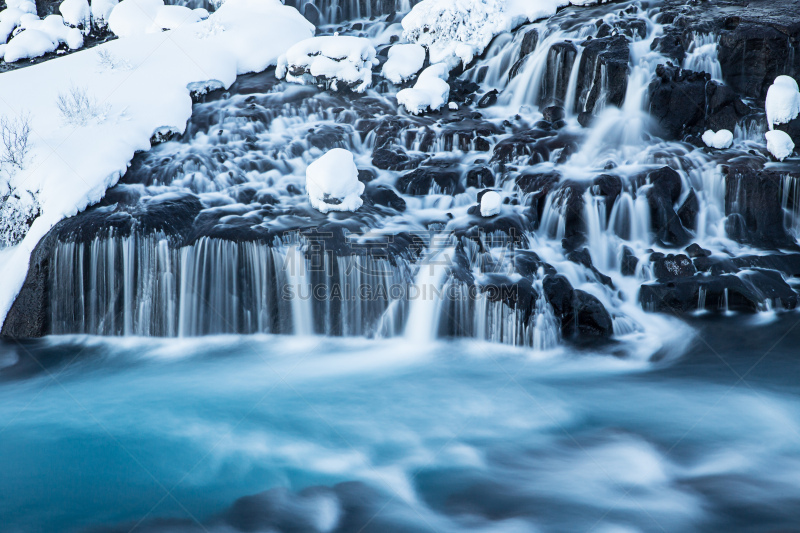 hraunfossar,瀑布,冬天,冰岛国,寒冷,空的,自然界的状态,长的,环境,雪