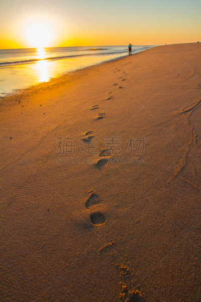 脚印,瑙塞特海滩,奥尔良,柯德角,马萨诸塞,垂直画幅,橙色,无人,户外,海洋