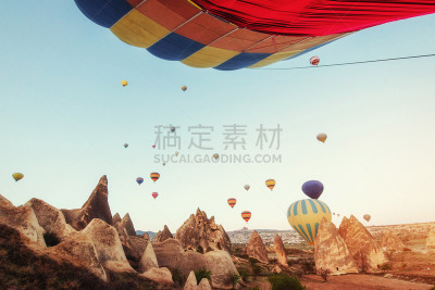 卡帕多奇亚,热,土耳其,热气球,岩石,地形,在上面,半空中,戈雷梅,电影节