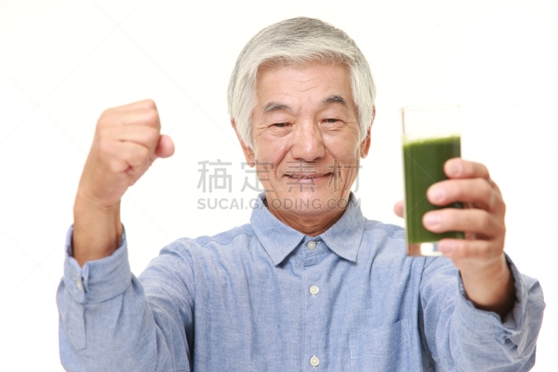 日本人,老年人,男人,蔬菜汁,绿色,美,水平画幅,美人,果汁,白色