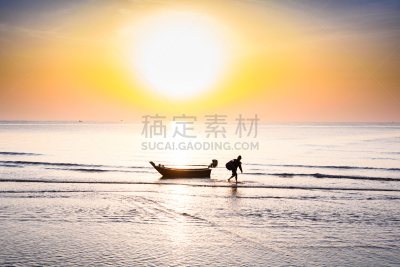 渔船,黎明,海滩,自然美,鸡尾酒,华欣,巴蜀,渔夫,农业,曙暮光