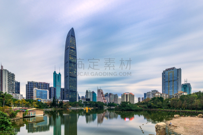 深圳京基100,深圳,建筑外部,荔枝公园,商务,黄昏,现代,著名景点,湖,户外