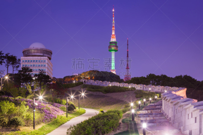 夜晚,韩国,南山塔,首尔南山公园,水平画幅,英文字母n,大门,都市风景,现代,著名景点