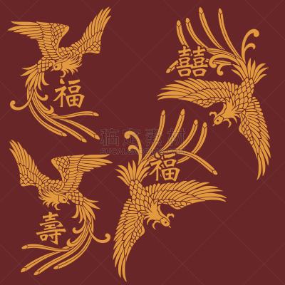 绘画插图,凤凰,东方人,活力,秘密,动物主题,美术工艺,状态描述,野生动物,简单