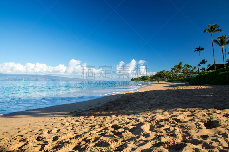 夏威夷大岛,美国,毛伊岛,卡阿那帕里,水,天空,度假胜地,休闲活动,水平画幅,沙子