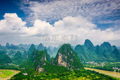 山,喀斯特,沟壑,水平画幅,无人,户外,阳朔,黎明,著名景点,兴平