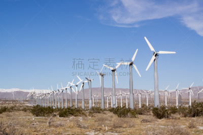 风轮机,天空,成一排,水平画幅,山,风力,雪,无人,户外,摄影