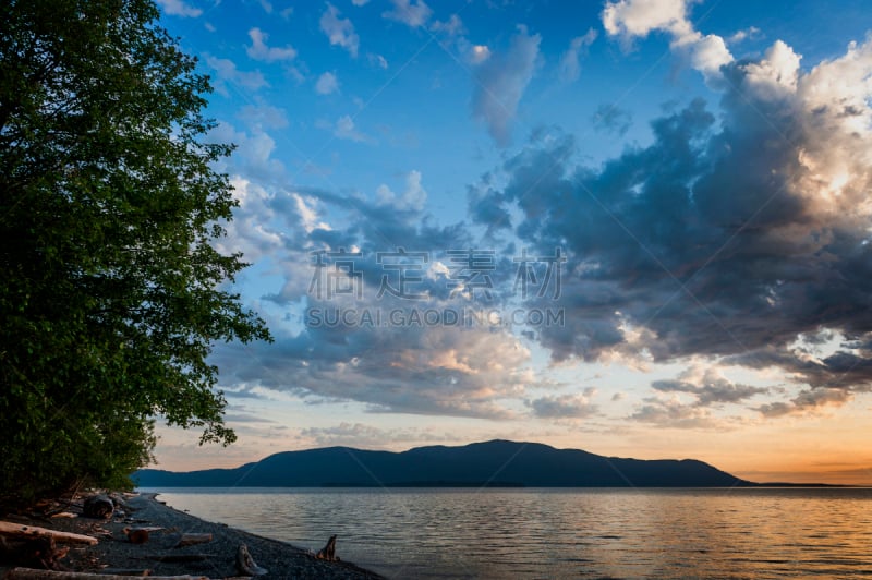 奥克艾斯兰德,普吉特海湾,水,天空,水平画幅,无人,夏天,云景,黑云压城,美国西北太平洋地区