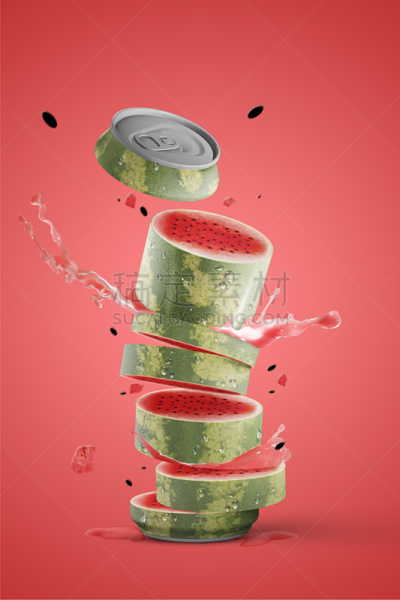 清新,水果,罐子,红血浆,食品雕刻,果肉,西瓜,易拉罐,彩色背景,果汁