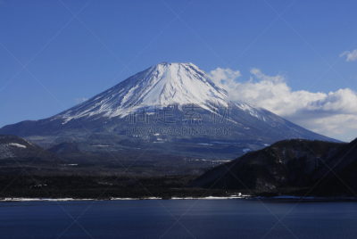富士山,冬天,本栖湖,自然,天空,里山,水平画幅,地形,雪,无人