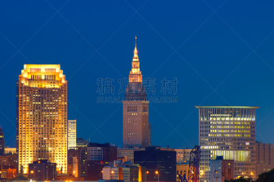 城市,水平画幅,夜晚,无人,夏天,户外,克里夫兰,现代,工业,彩色图片