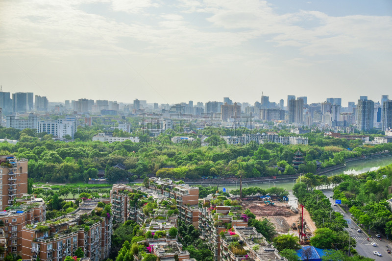 成都,水平画幅,建筑,无人,蓝色,全景,城市天际线,户外,都市风景,市区路