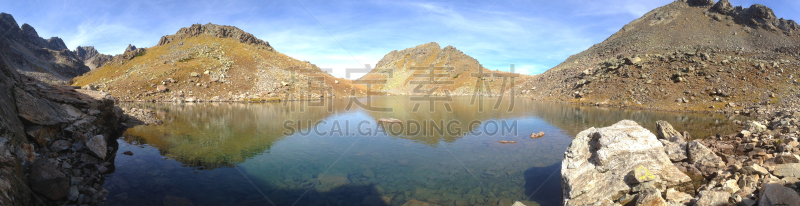 湖,阿尔卑斯山脉,全景,群岛,平视角,海洋,平衡折角灯,两只动物,自然美,高处