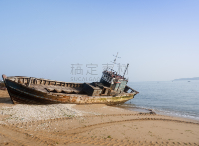工业船,被抛弃的,天空,水平画幅,沙子,无人,古典式,户外,乡村风格,阶调图片