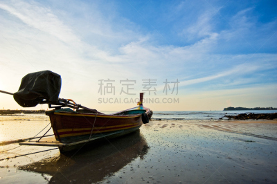 长尾船,夜晚,水,天空,水平画幅,沙子,无人,安达曼海,夏天,钓鱼
