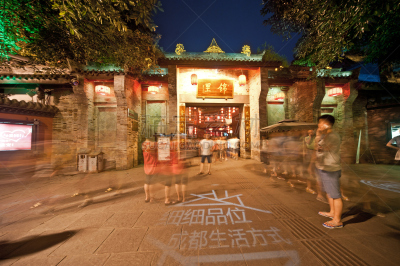夜晚,成都,津市,灯笼,旅游目的地,水平画幅,行人,商店,黄昏,城市