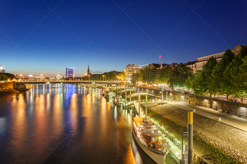 不来梅,河流,船,照明设备,著名景点,户外,建筑,都市风景,不莱梅港,夜晚