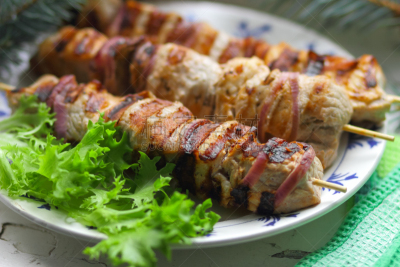 晚餐,枝,羊肉串,杉树,绿色,设计师,炊具,叶子,煮熟