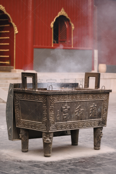 雍和宫,熏香,北京,寺庙,道教,火炉,修道院,垂直画幅,墙,烟