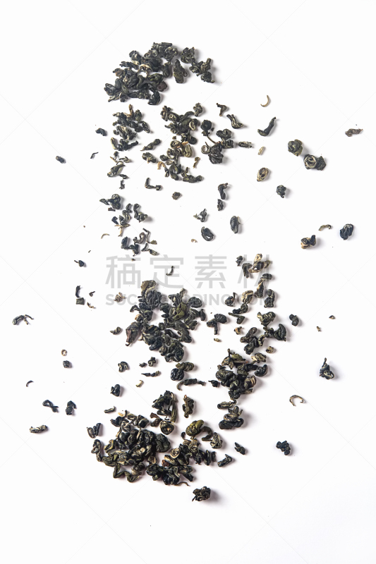 绿茶,干的,叶子,完整,白色背景,分离着色,东亚,绿树蛇,干花,垂直画幅