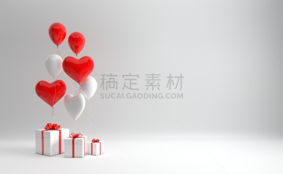 绘画插图,红色,包装纸,气球,空白的,蝴蝶结,心型,布告,聚会