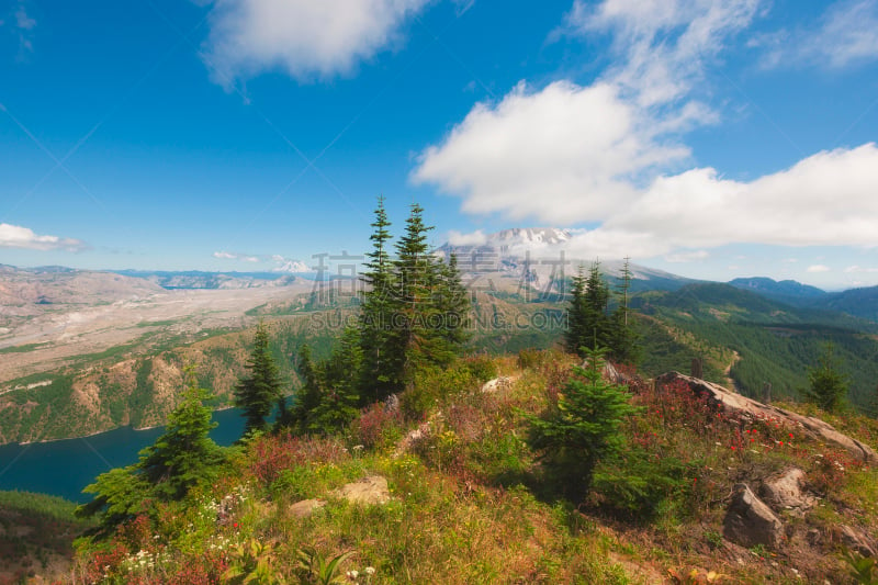 徒步旅行,城堡,阿达曼山,圣海伦火山,华盛顿州,天空,留白,水平画幅,雪,无人