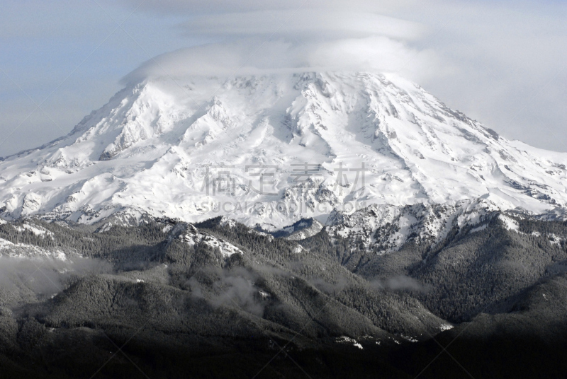 雷尼尔雪山,窗户,火警瞭望台,美国,水平画幅,冰河,无人,美洲,火山,卡斯基德山脉