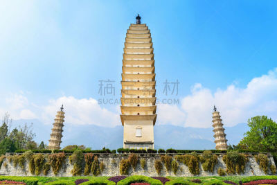 崇圣寺三塔,宝塔,三个物体,大理,对称,亭台楼阁,国内著名景点,高大的,平衡,宏伟