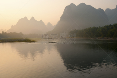 漓江,黎明,兴平,喀斯特,水,水平画幅,地形,无人,户外,山
