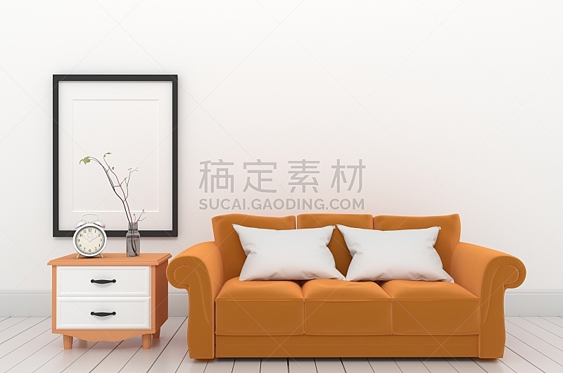 橙色,三维图形,家具,高雅,边框,空的,地板,椅子,模板,沙发