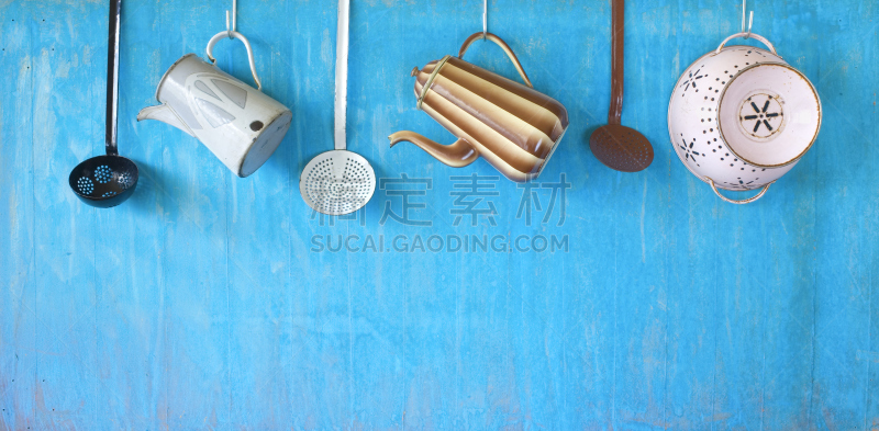 珐琅,厨房器具,留白,饮食,住宅房间,水平画幅,全景,古老的,古典式,家庭生活