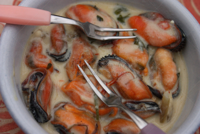 贻贝,法式鲜奶油,海蚌,餐前小吃,水平画幅,法式食品,海产,法国,摄影,烹调