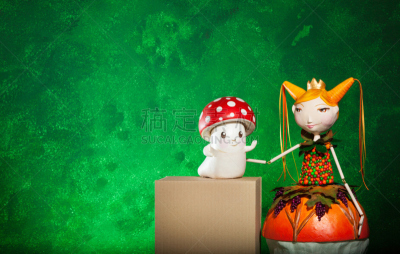 小的,木偶,花园矮人雕像,伞形毒菌,留白,新的,艺术,水平画幅,性格,食用菌