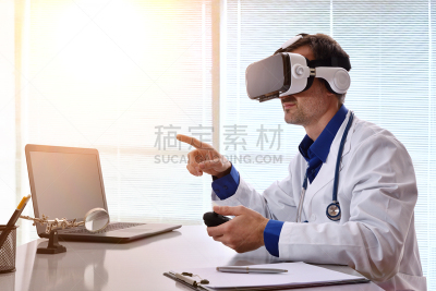 Doctor interacting with content 3d and virtual reality glasses