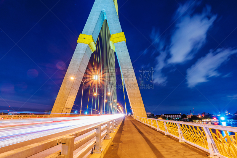 夜晚,拉玛八世桥,水平画幅,无人,市区路,湄南河,户外,泰国,都市风景,著名景点