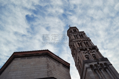 门厅,城镇,著名景点,远古的,罗马风格,斯普利特,中心,古城,天空,水平画幅