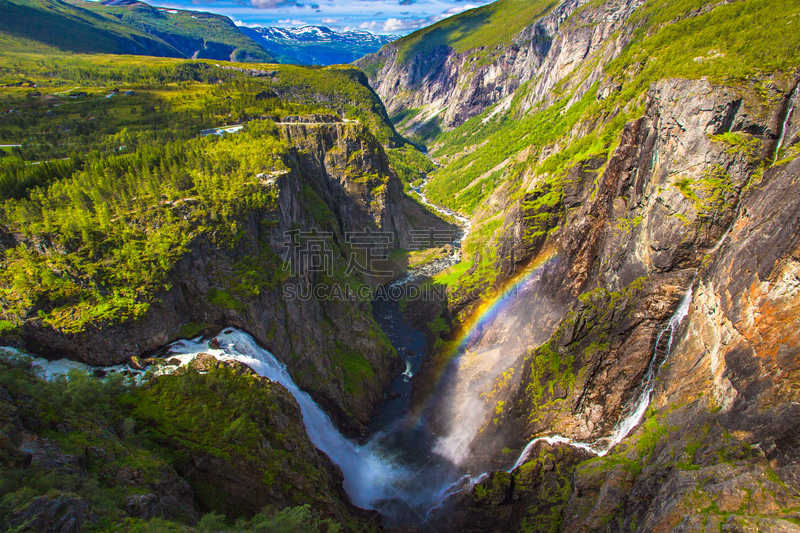 霍达兰县,挪威,voringsfossen,哈当厄尔峡湾,埃德峡湾,水,沟壑,水平画幅,高视角,山