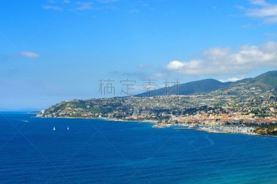 圣瑞莫,圣雷莫,水,城镇景观,水平画幅,山,无人,海港,海岸地形