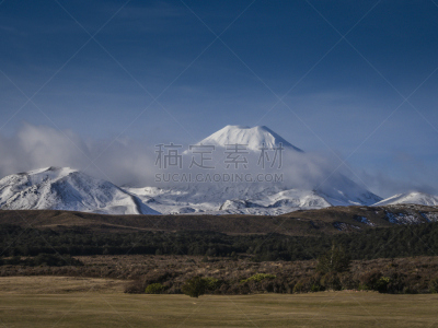 瑙鲁赫伊山,低的,雾,自然,水平画幅,地形,雪,无人,新西兰北岛,户外