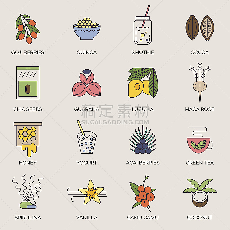 线条,符号,矢量,素食,可可树的果实,奇亚籽,健康保健,清新,药,营养品