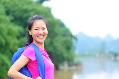 女人,徒步旅行,兴平,阳朔,竹林,桂林,天空,留白,半身像,黑发