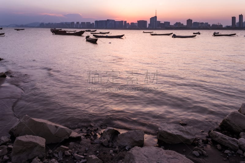 钱塘江,码头,水平画幅,无人,黄昏,户外,船,都市风景,风景,河流