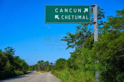 科斯塔玛雅,坎昆,切图马尔,标志,天空,水平画幅,无人,交通,夏天,户外