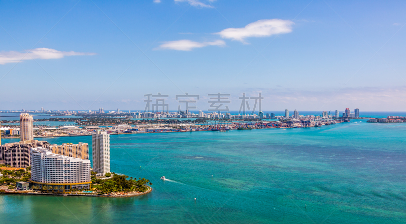 海港,航拍视角,迈阿密,迈阿密港,碧琪箕,比斯坎湾海湾,水,水平画幅,无人,度假