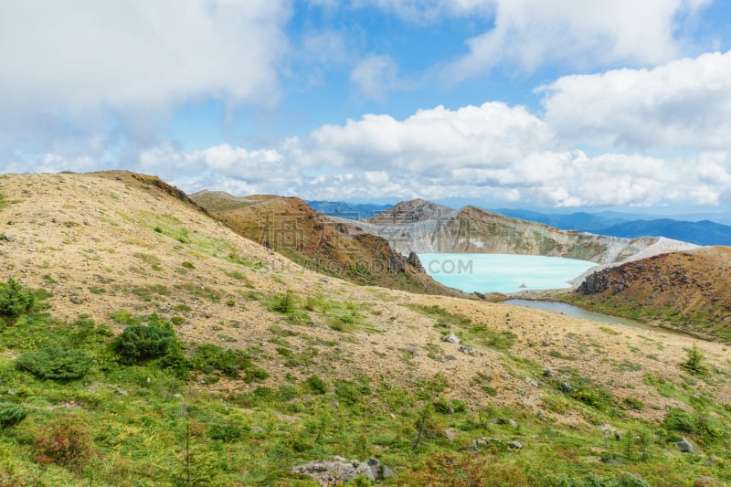 草津,火山湖,山,草津山,群马县,鲜绿色,天空,美,国家公园,休闲活动